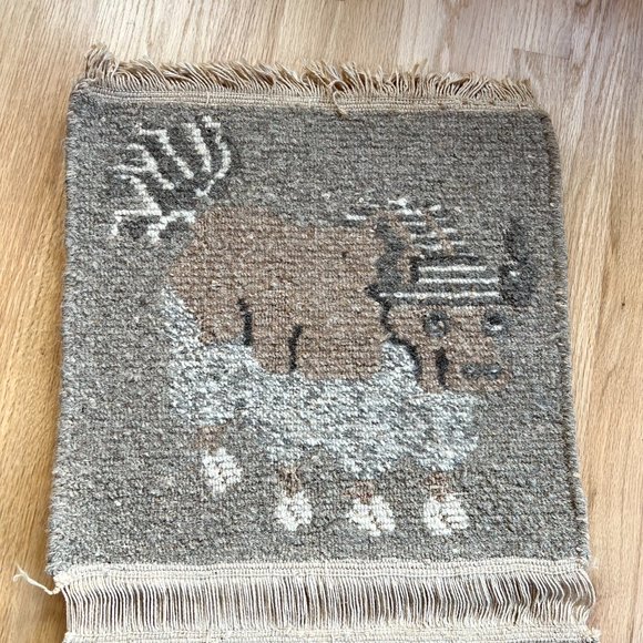 Mid Century Modern Wool Rug Wall Hanging Ox Water Buffalo with a Striped… - Picture 9 of 10